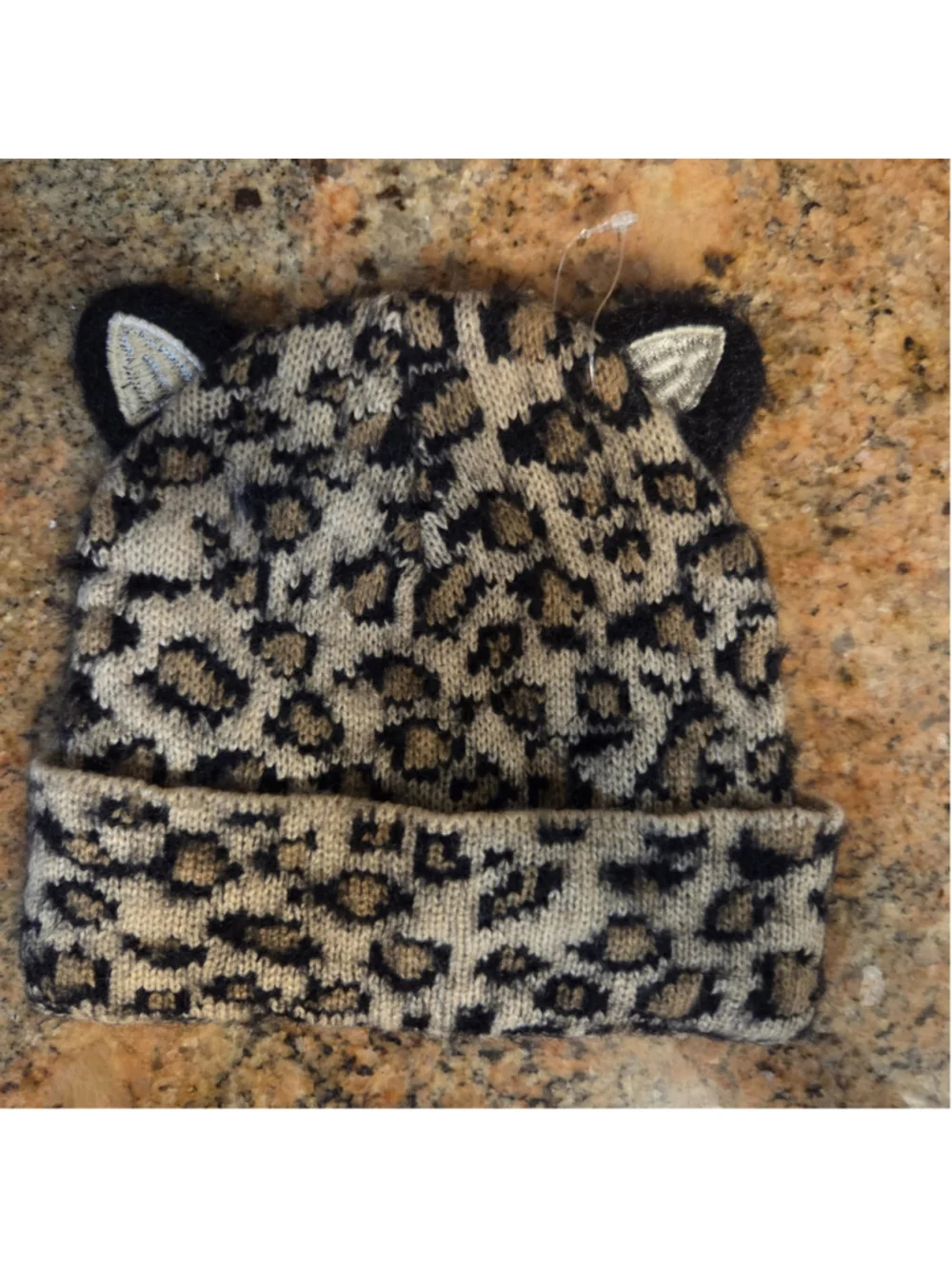Women's Olivia & Kate Leopard Print Cat Ear Beanie, One Size, Beige/Black